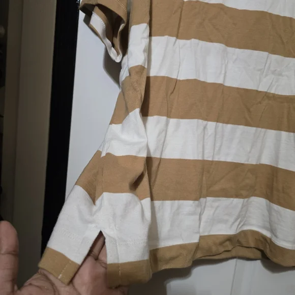 Old Navy Women's Striped Tan & White Casual Crewneck Tee Shirt Size XL - Picture 5 of 6